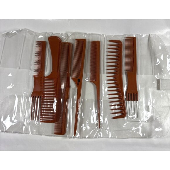 Hot Waves Seven Piece Comb Set Fine Tooth Pick Brown Plastic - Picture 1 of 10